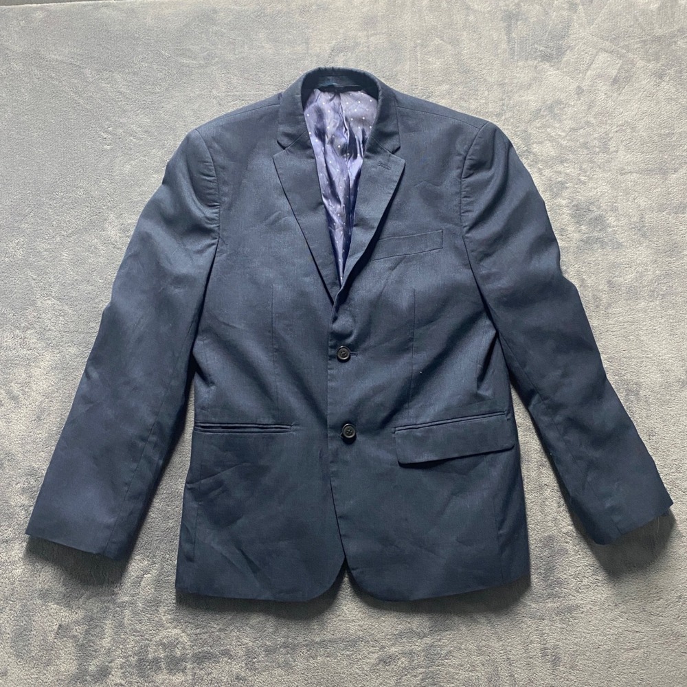 Perry Ellis Blazer Mens 40 Short Slim Fit Navy Blue Two Button Sport Coat